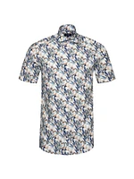 Contemporary-Fit Palm Print Linen Short-Sleeve Shirt