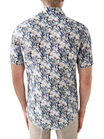 Contemporary-Fit Palm Print Linen Short-Sleeve Shirt