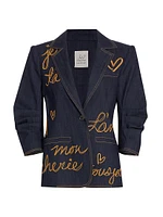 Khloe Embroidered Denim Blazer