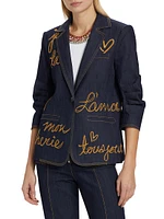 Khloe Embroidered Denim Blazer