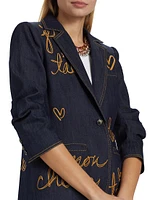 Khloe Embroidered Denim Blazer