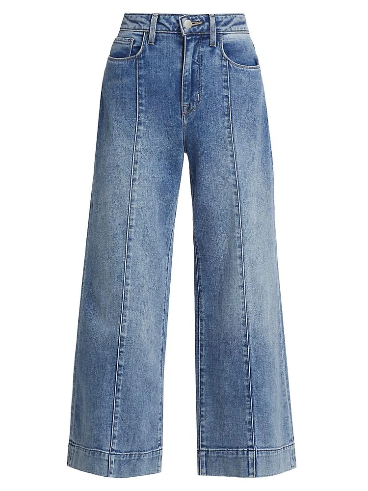 Houston Stretch High-Rise Seamed Crop Wide-Leg Jeans