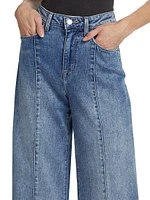 Houston Stretch High-Rise Seamed Crop Wide-Leg Jeans