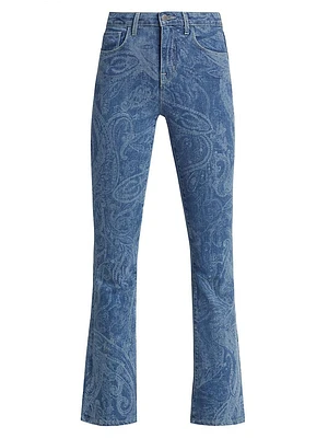 Stassi Paisley Stretch High-Rise Boot-Cut Jeans