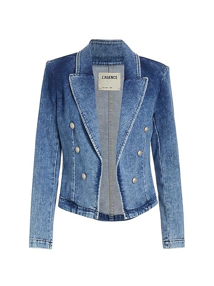 Wayne Denim Double-Breasted Blazer