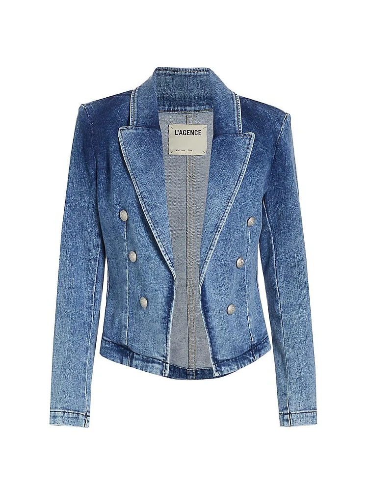 Wayne Denim Double-Breasted Blazer