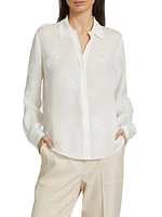 Jaslynn Silk Floral Appliqué Blouse