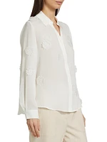 Jaslynn Silk Floral Appliqué Blouse