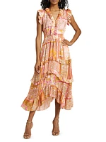 The Layla Printed Ruffle-Trim Midi-Dress