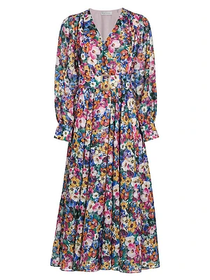 Milena Floral Tie-Waist Midi-Dress