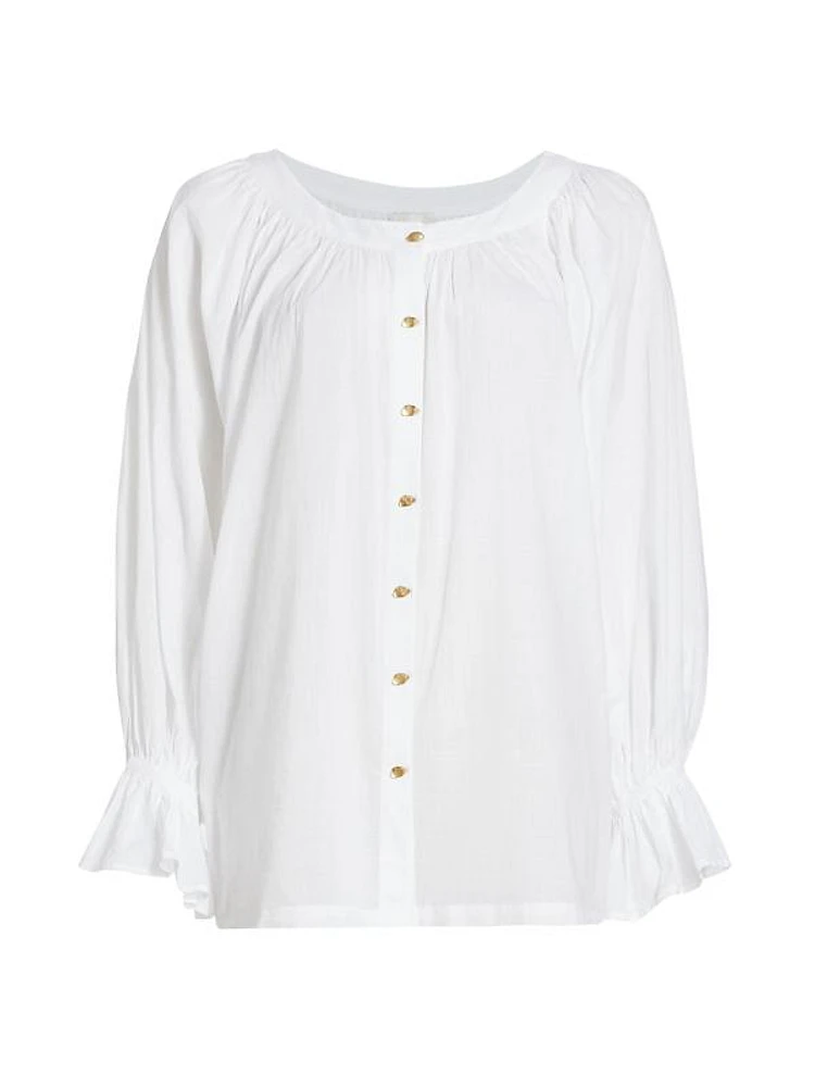 Le Cosaire Linen-Blend Button-Front Blouse