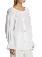 Le Cosaire Linen-Blend Button-Front Blouse