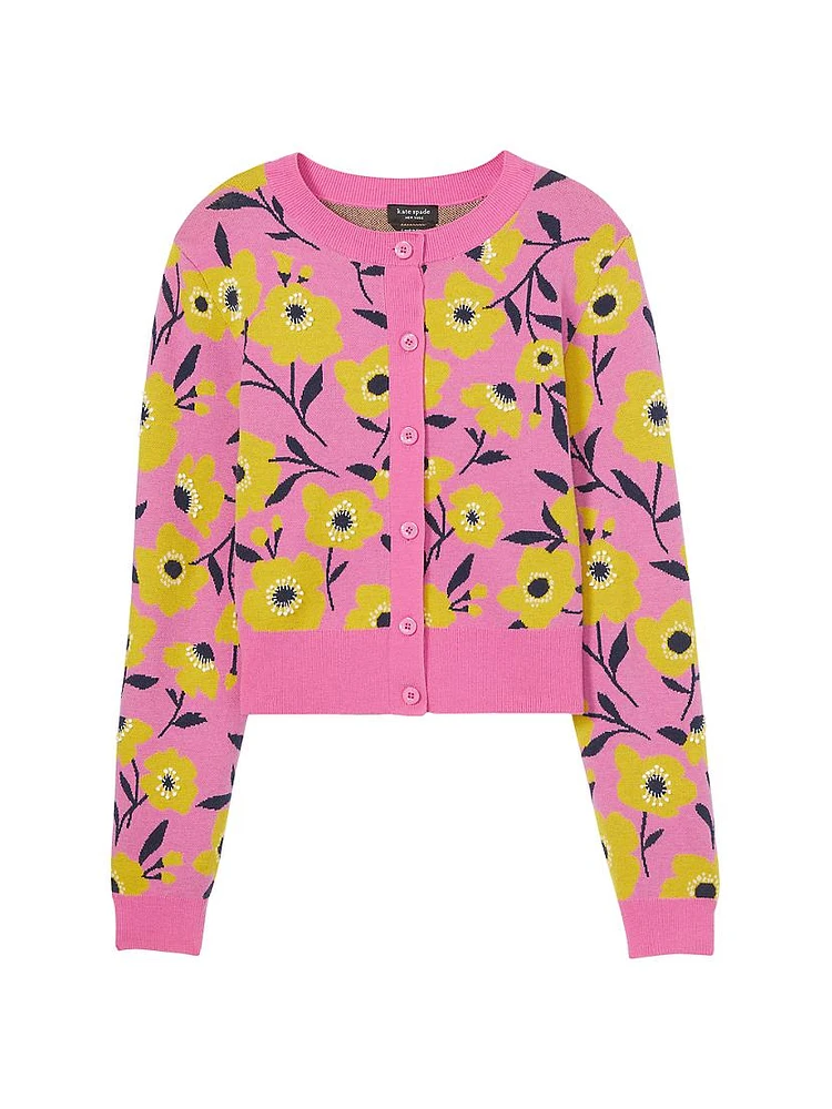 Sunshine Floral Wool-Blend Crop Cardigan