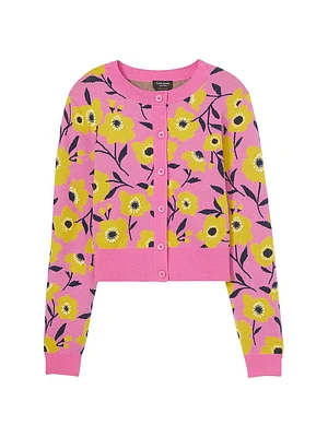 Sunshine Floral Wool-Blend Crop Cardigan