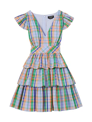 Sunshine Madras Tiered Cotton Minidress