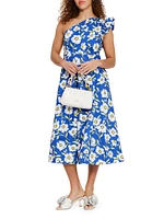 Sunshine Floral Ruffled Faille Midi-Dress