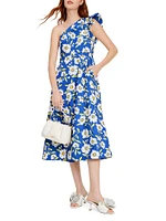 Sunshine Floral Ruffled Faille Midi-Dress