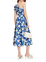 Sunshine Floral Ruffled Faille Midi-Dress