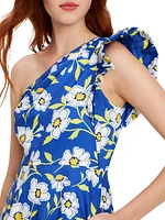 Sunshine Floral Ruffled Faille Midi-Dress