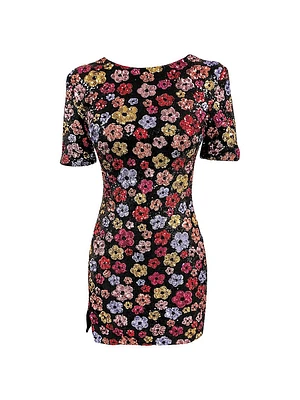 Maddox Floral Sequin-Embellished Body-Con Minidress