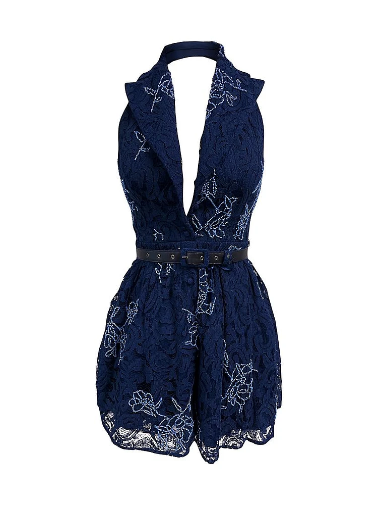 Saxon Lace Cotton-Blend Fit-And-Flare Minidress