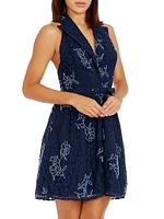 Saxon Lace Cotton-Blend Fit-And-Flare Minidress