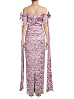 Metallic Brocade Off-The-Shoulder Gown