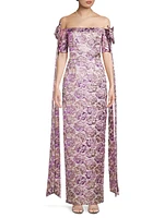 Metallic Brocade Off-The-Shoulder Gown