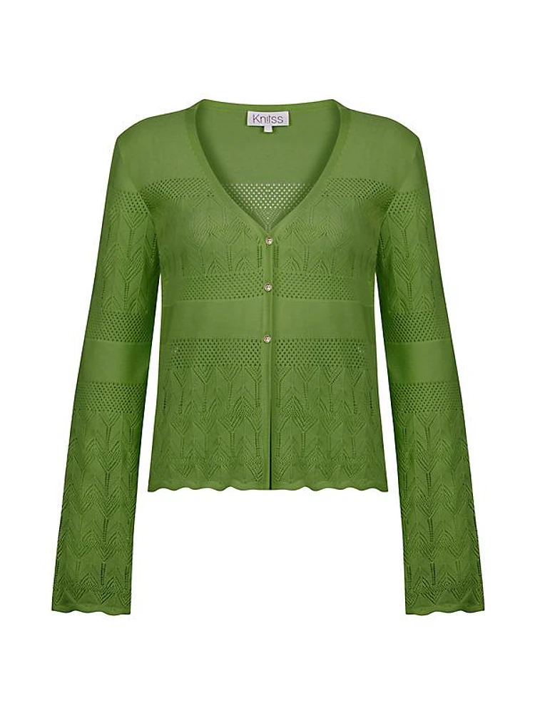 Lou Pointelle V-Neck Cardigan