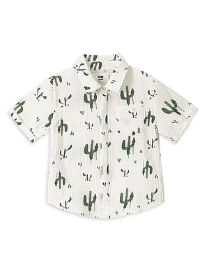 Little Boy's & Boy's Cactus Print Gauze Short-Sleeve Shirt