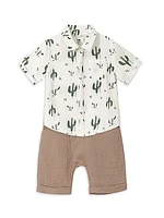 Little Boy's & Boy's Cactus Print Gauze Short-Sleeve Shirt