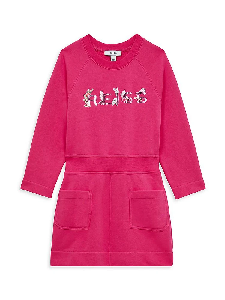 Little Girl's & Metallic Logo Sweatshirt Dress