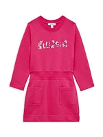 Little Girl's & Metallic Logo Sweatshirt Dress