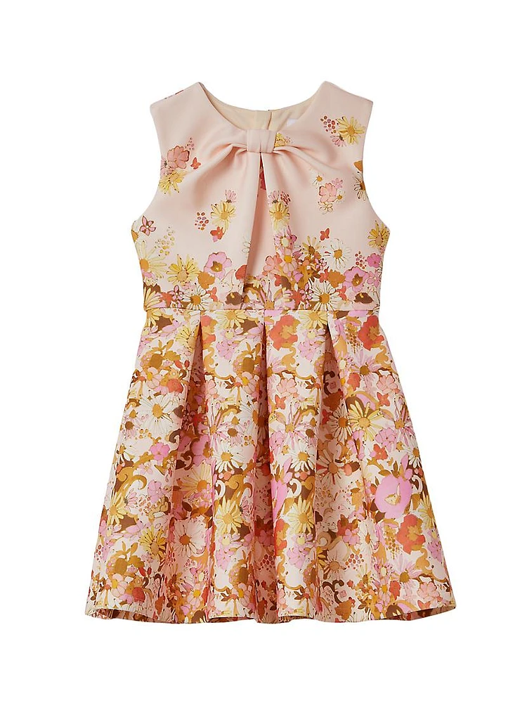 Little Girl's & Floral Knotted Sleeveless Dress