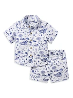 Baby Boy's Scenic Print Cabana Shirt & Shorts Set