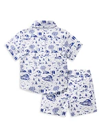 Baby Boy's Scenic Print Cabana Shirt & Shorts Set