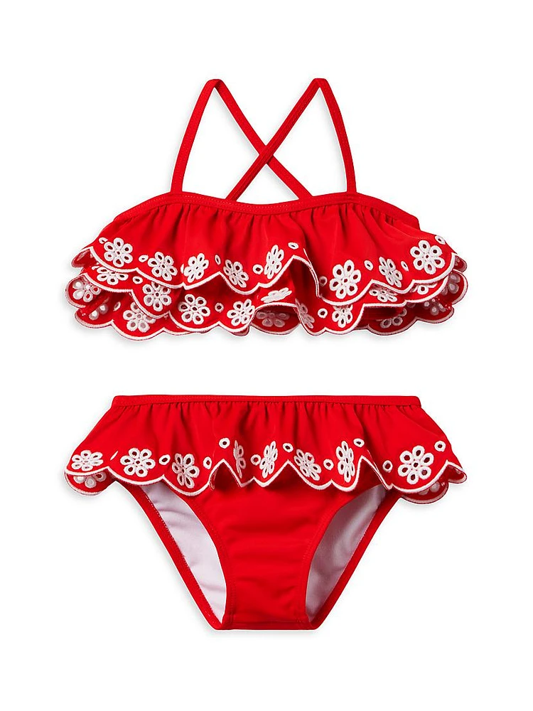 Little Girl's & Eyelet Ruffle 2-Piece Swim Suit