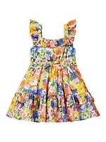 Little Girl's & Girl's Floral Print Ruffle-Trim Dress