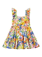 Little Girl's & Girl's Floral Print Ruffle-Trim Dress