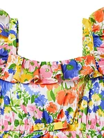 Little Girl's & Girl's Floral Print Ruffle-Trim Dress