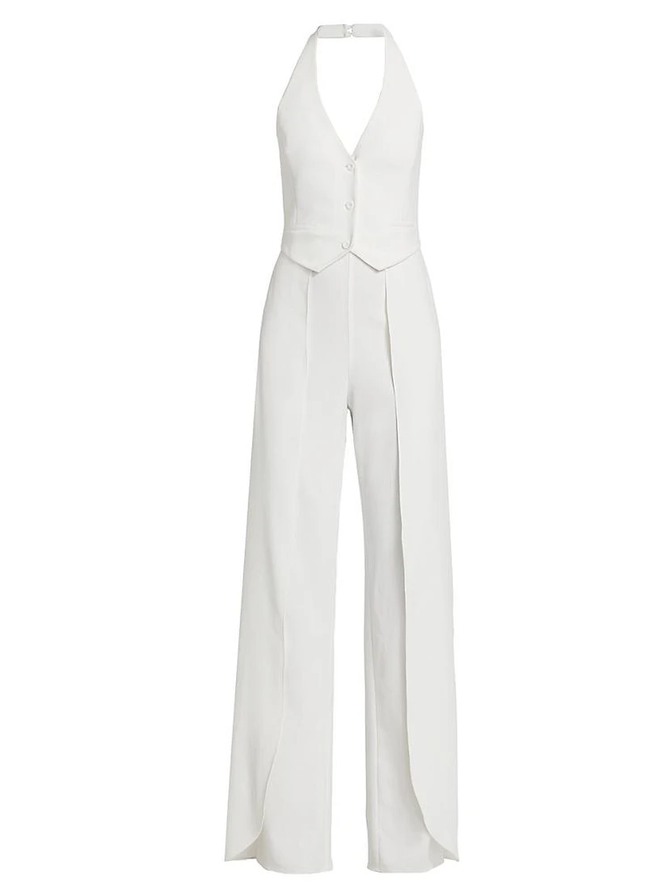 Robin Mixed-Media Halterneck Jumpsuit