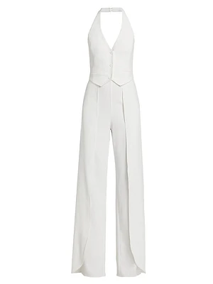 Robin Mixed-Media Halterneck Jumpsuit