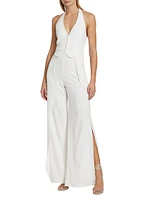 Robin Mixed-Media Halterneck Jumpsuit