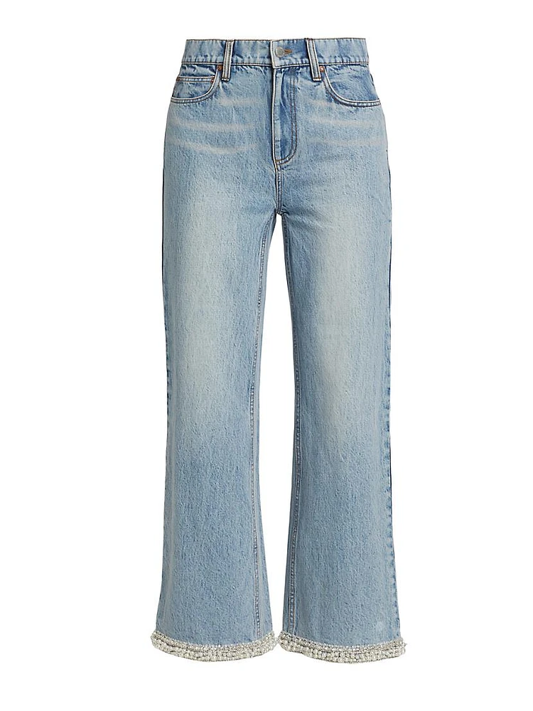 Ora Embellished High-Rise Wide-Leg Jeans