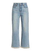 Ora Embellished High-Rise Wide-Leg Jeans