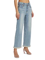 Ora Embellished High-Rise Wide-Leg Jeans