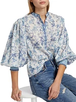 April Floral Blouson-Sleeve Top