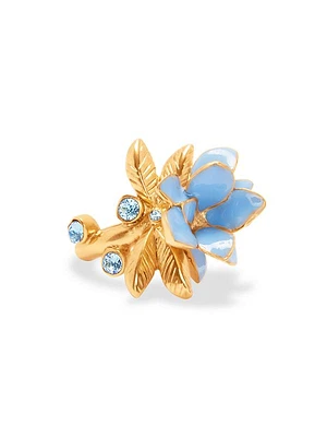 Goldtone, Enamel & Glass Crystal Flower Ring