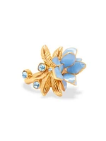 Goldtone, Enamel & Glass Crystal Flower Ring