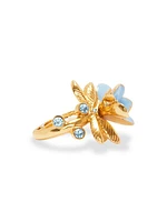 Goldtone, Enamel & Glass Crystal Flower Ring